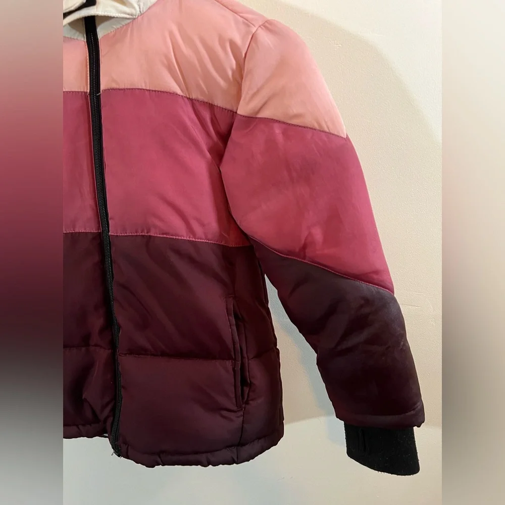 Thereabouts Girls Colorblock Puffer Jacket Hooded Winter Coat Size 6 6X